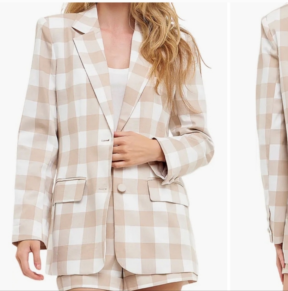 Maeve Gingham TAN AND WHITE  Blazer By Anthropologie Used Once XS